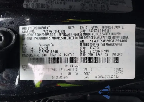 2016 Ford Focus Se from USA, damaged, VIN 1FADP3F26GL251465